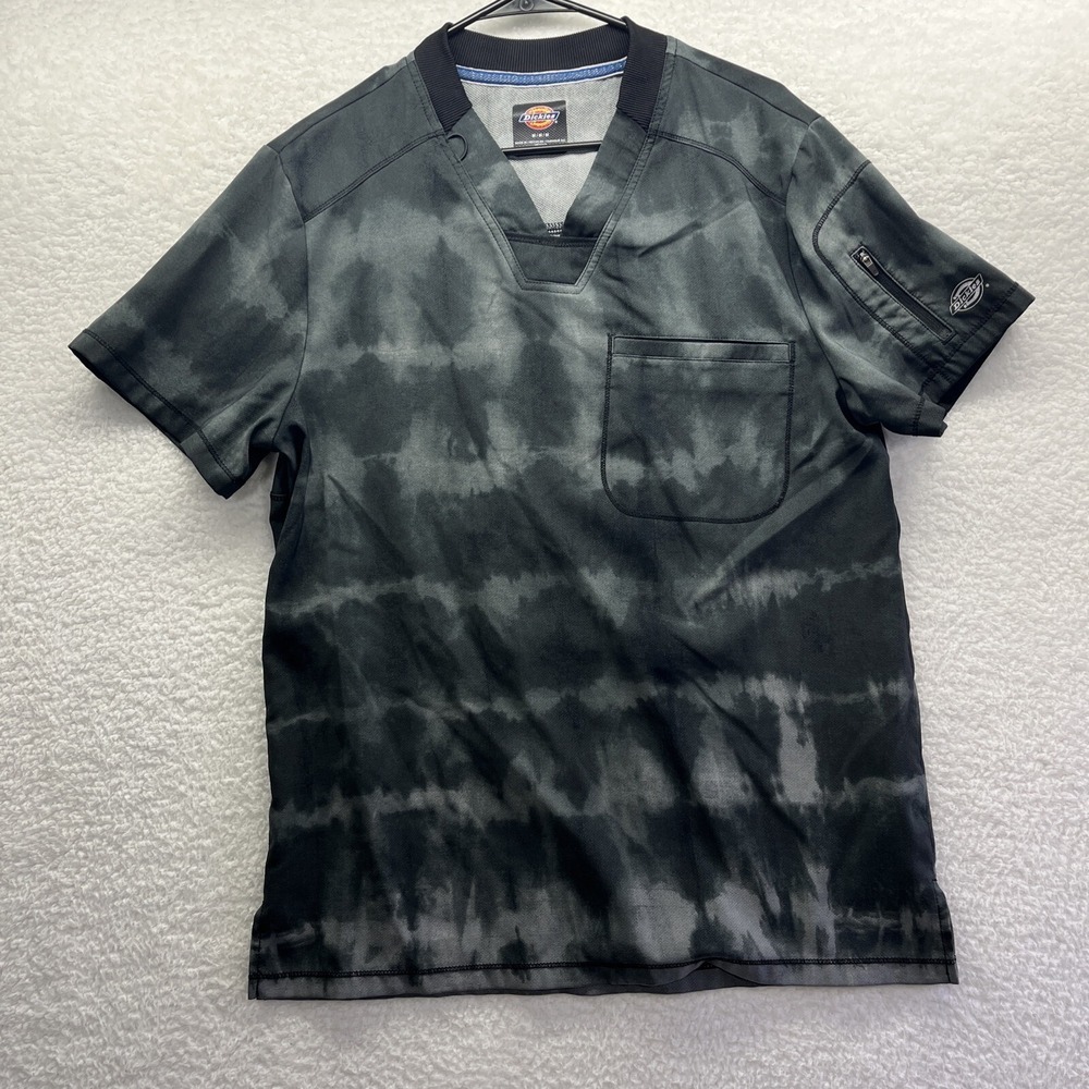 Dickies Shirt Mens Medium Gray Camo Workwear VNeck Short Sleeve Pockets‎ Chore